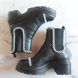 Stuart Weitzman Boots Womens Size 7 Black Leather Norah Pearl Chelsea Bootie